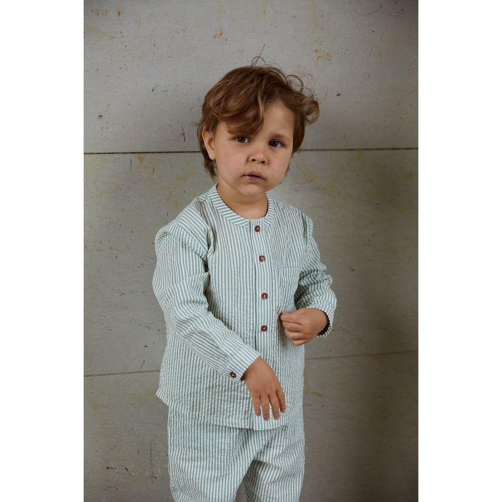 Køb COPENHAGEN COLORS Green W Cream Stripe Seersucker Skjorte W. Placket