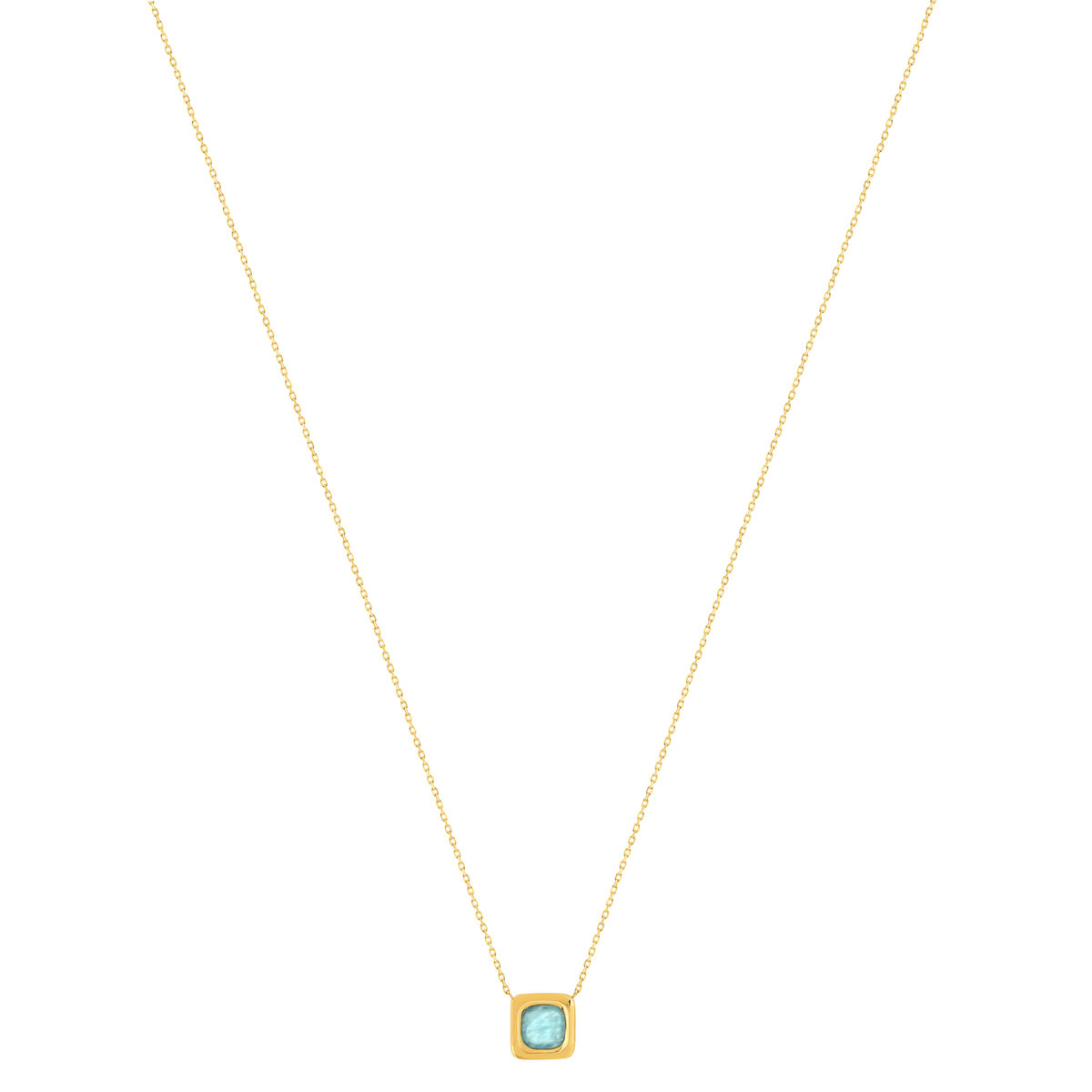 Collier plaqué or jaune, amazonite, 45 cm