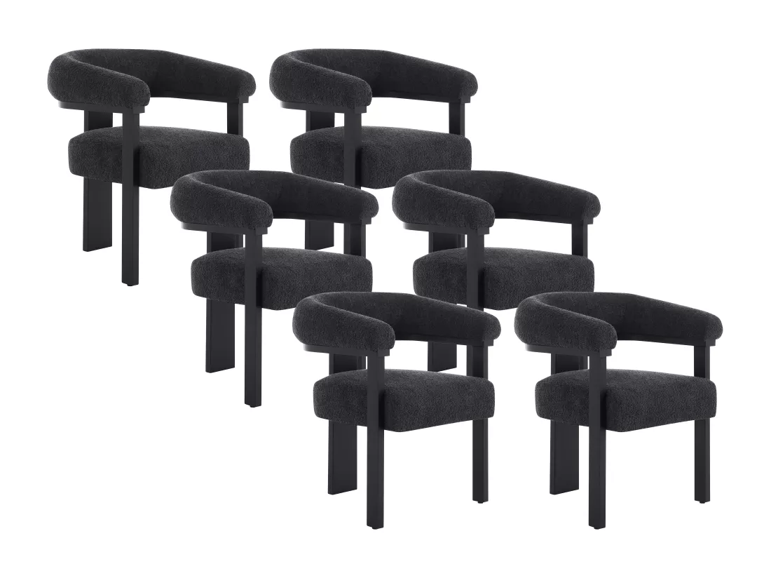 Lot de 6 chaises avec accoudoirs en tissu bouclette et bois d'hévéa - Noir - LIVELIA de Pascal MORABITO