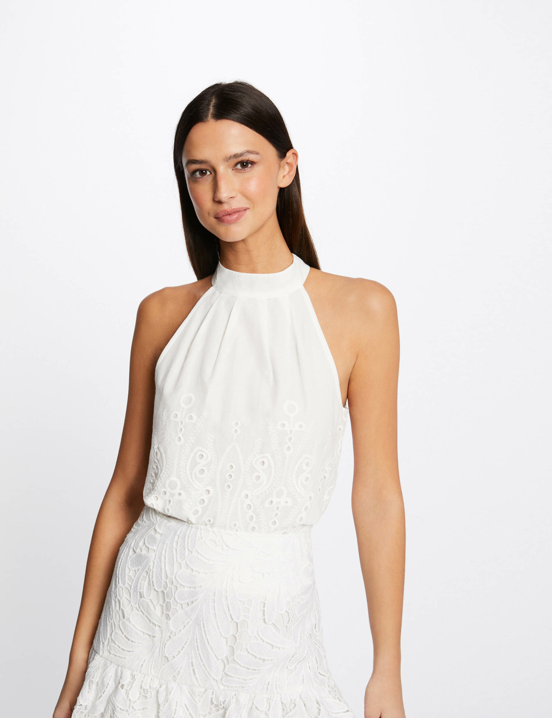 Blouse sans manches avec broderie ecru femme - ecru