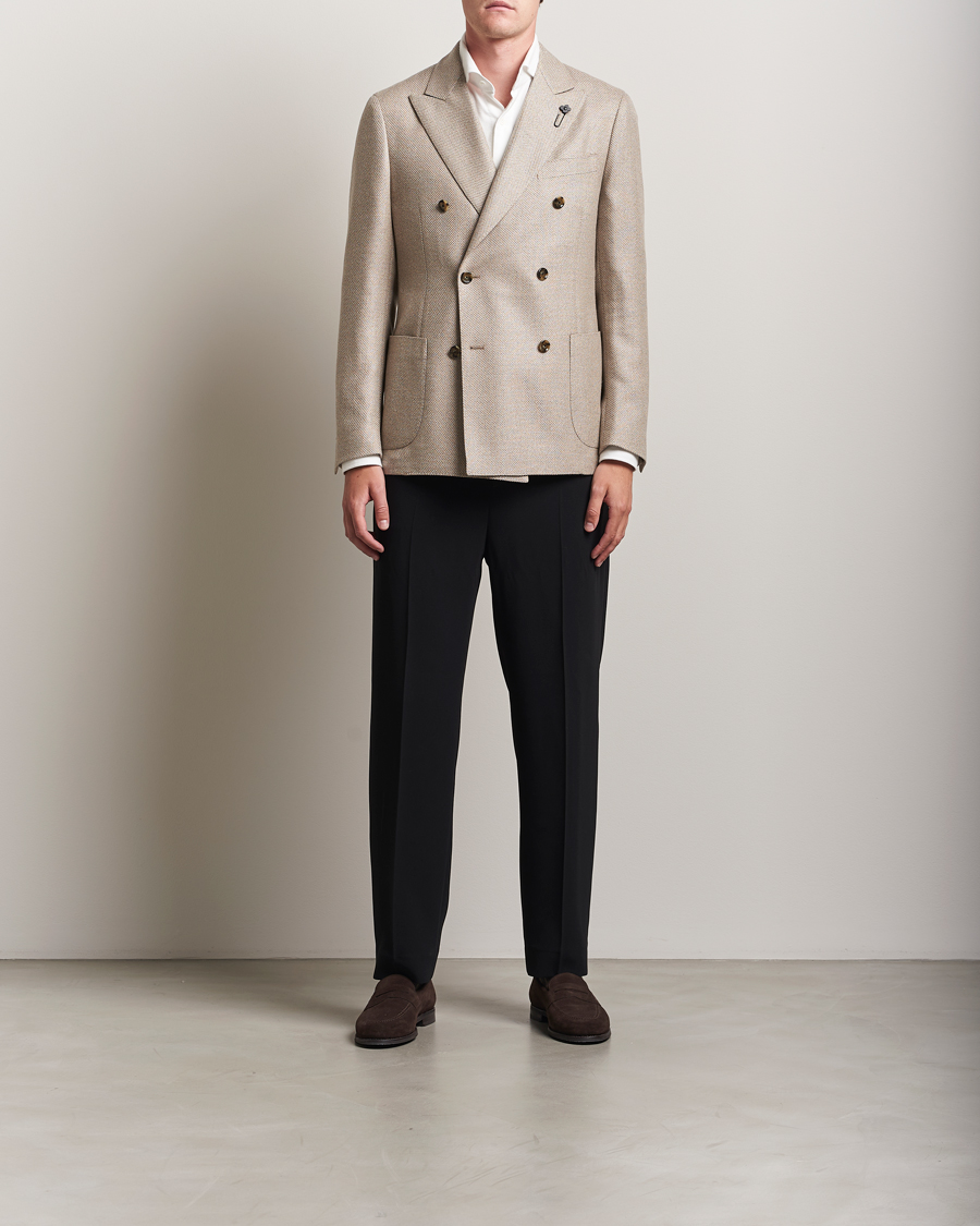 Lardini Double Breasted Wool/Silk/Cashmere Blazer Beige