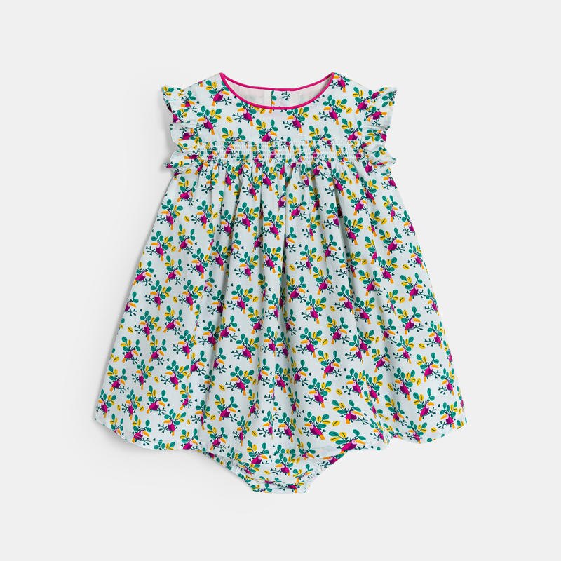 Robe imprimée smockée fleurie bébé fille Gris ou noir