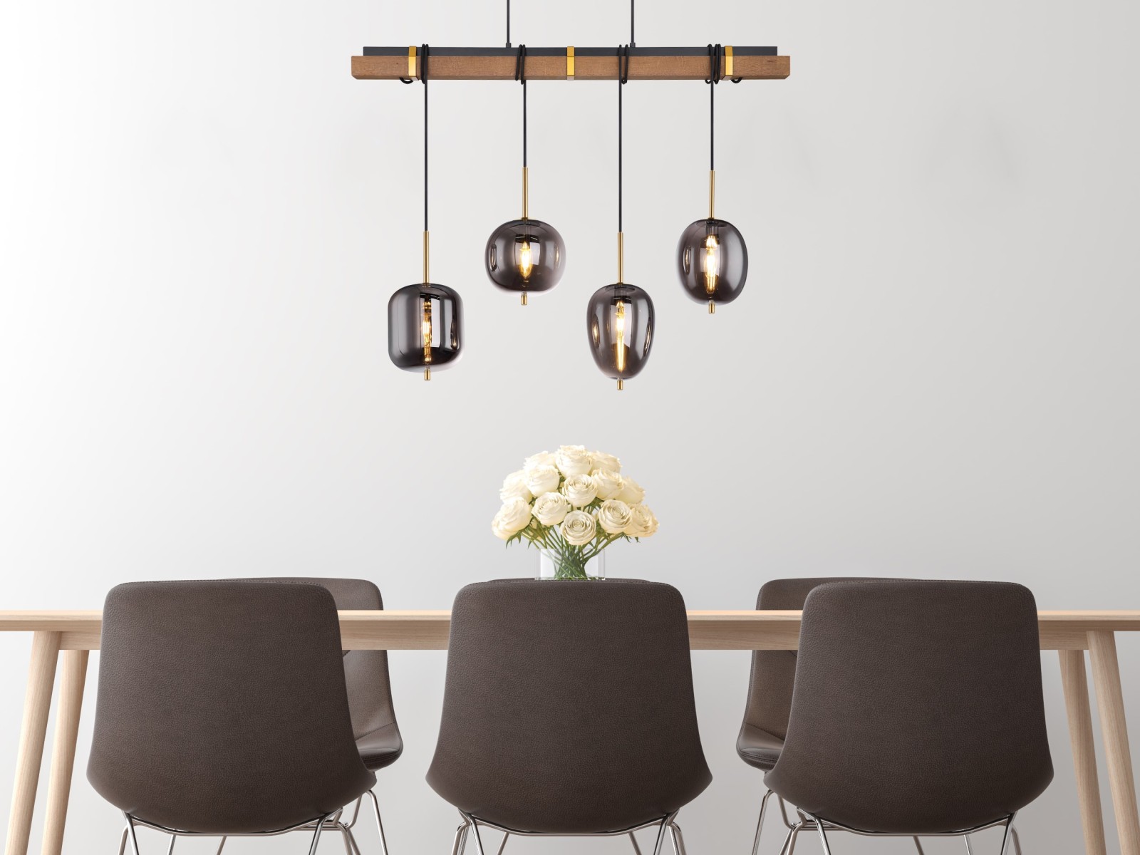 Pendelleuchte - schwarz matt - Holz - 140 cm