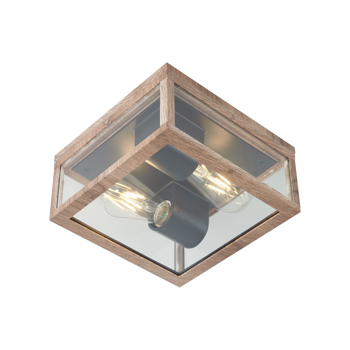 Industriële plafondlamp hout print IP44 2-lichts - Charlois