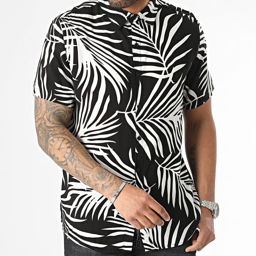 Chemise Manches Courtes Floral Noir Blanc