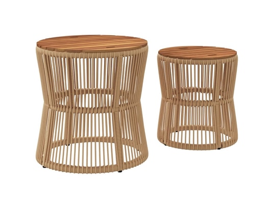 VIDAXL - Table d'appoint Tables d'appoint de jardin 2pcs dessus en bois beige poly ro...