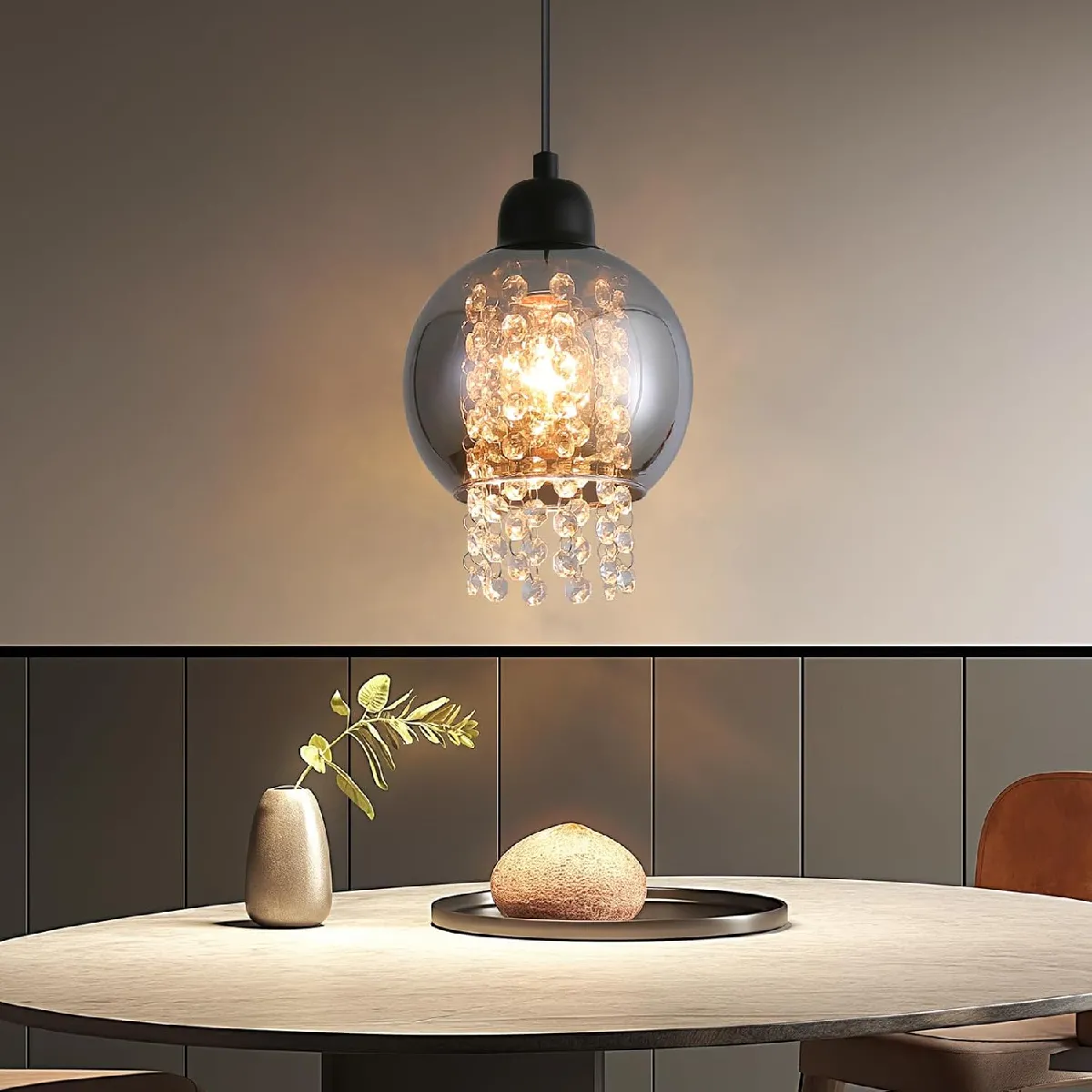 ZMH Suspension Moderne en Verre Noir