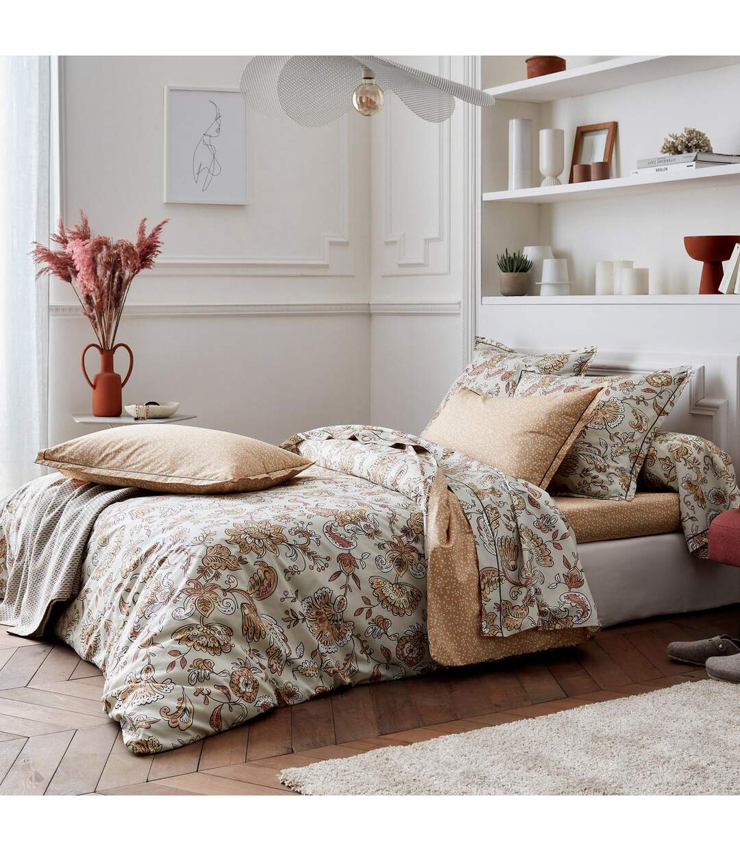 Drap plat 280x325 cm percale coton SANTAL beige melba