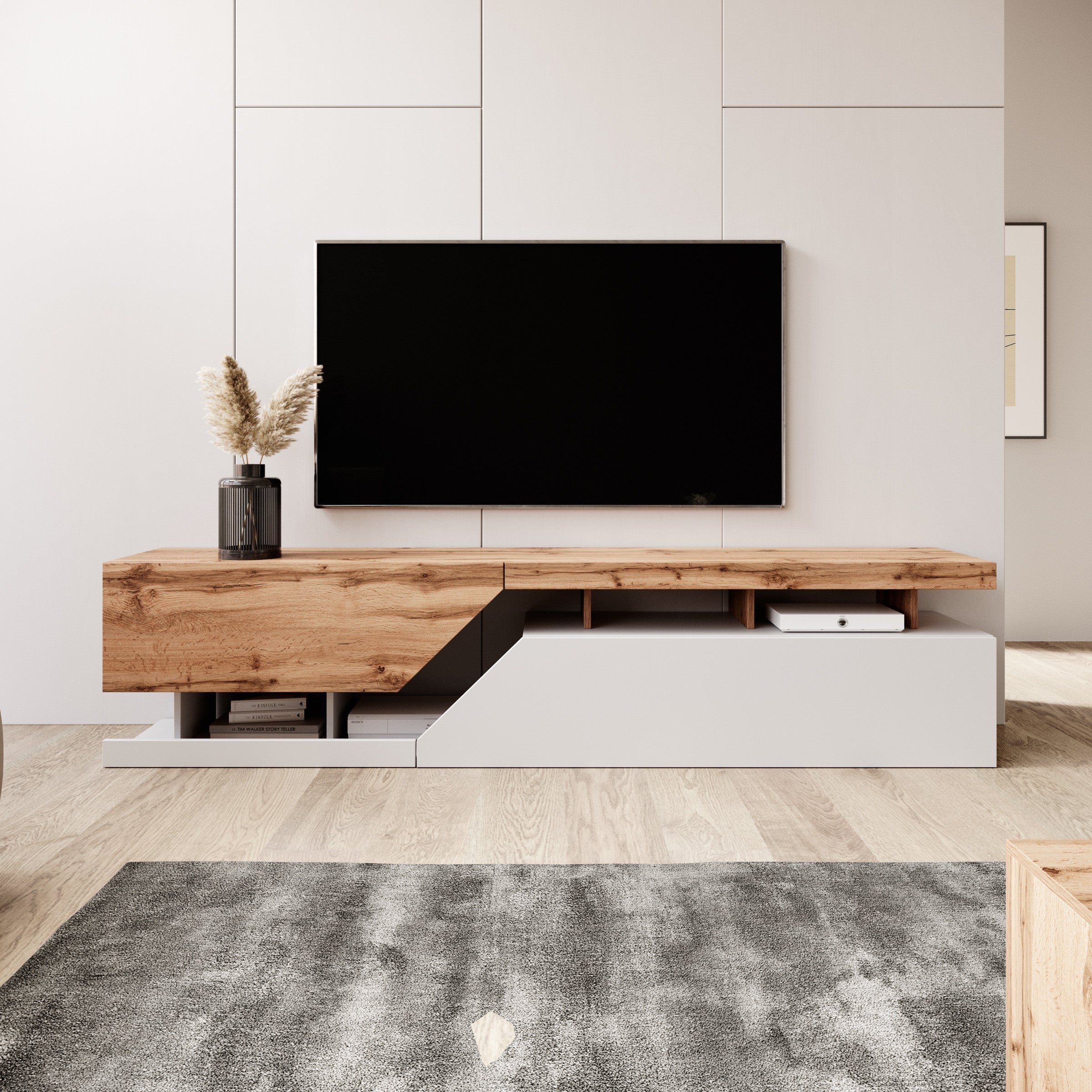 Meubella - TV-Meubel Canberra - Eiken - Wit - 200 cm