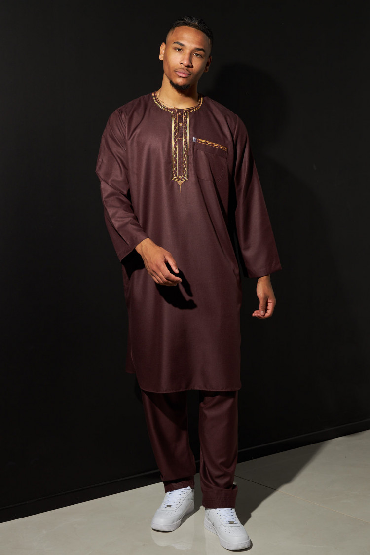Ensemble 2 pièces qamis + pantalon marron