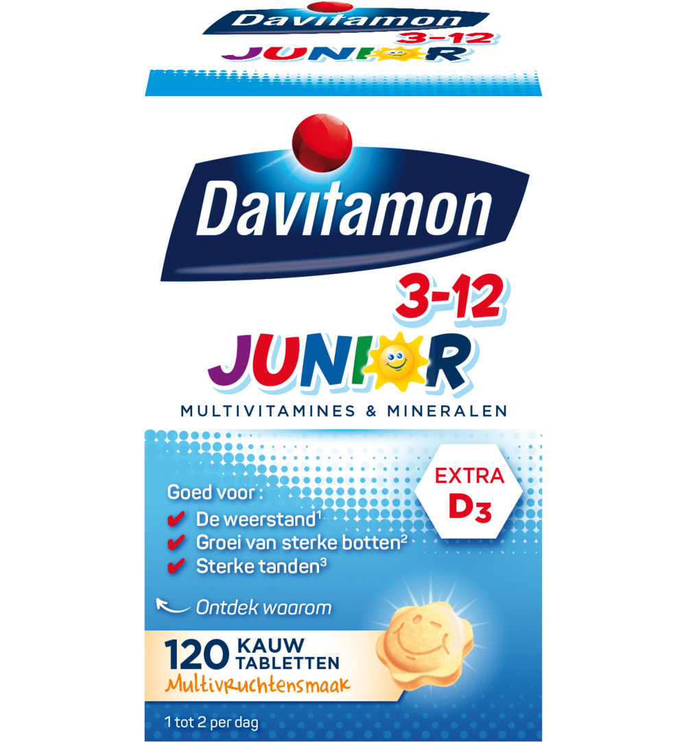 Davitamon Junior 3+ multifruit (120 kauwtabletten)