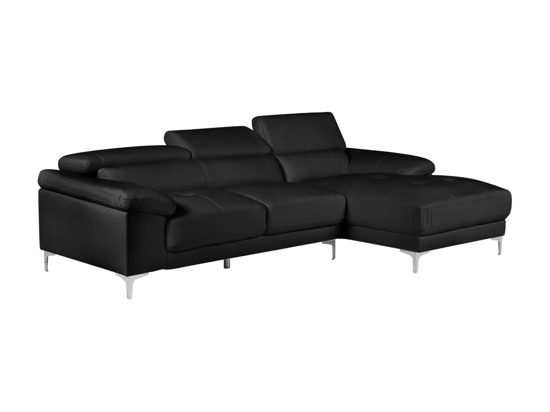 Canapé d'angle en cuir SOLANGE - Noir - Angle droit