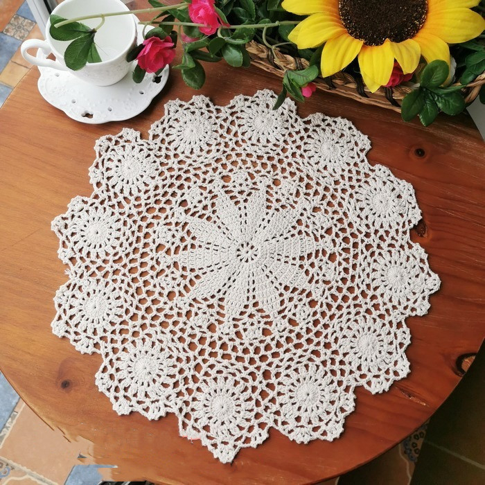 (2er Set) Ø35cm Gehäkelte Deko Teller / Schüssel Untersetzer Hygge Lifestyle Tisch Unterlage Boho Accessoire
