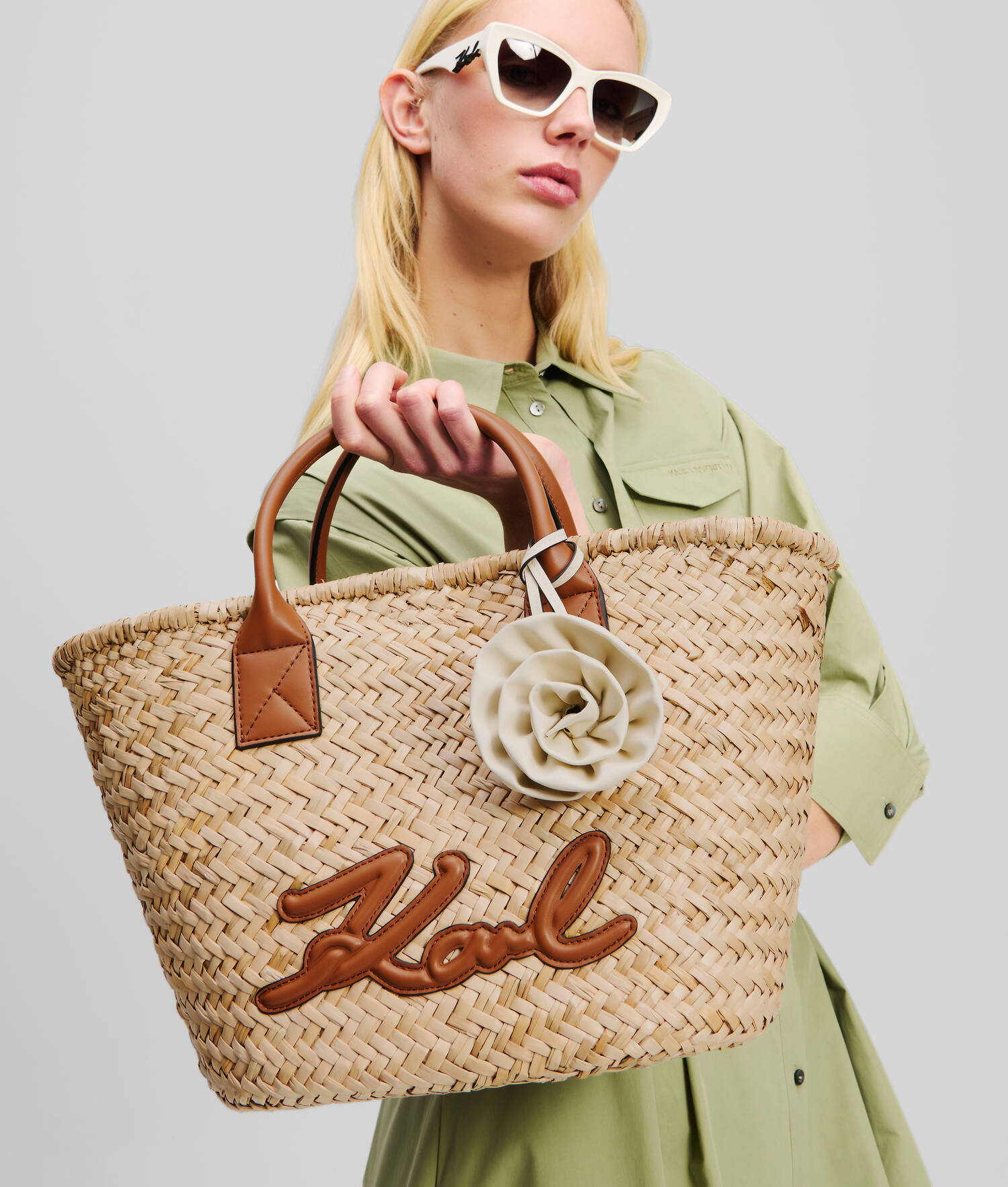 CABAS EN RAPHIA K/SIGNATURE TAILLE MOYENNE - Naturel-Tan