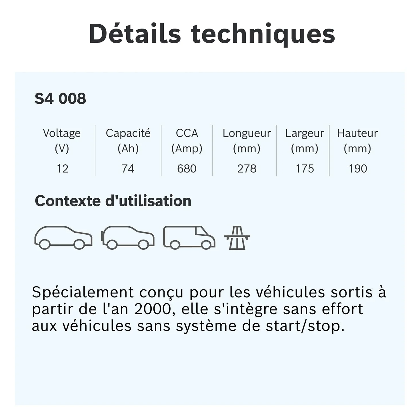 Bosch S4 008 Batterie Auto 74 A/h - 680 A - Batterie 12 V, Plomb-acide pour Véhicules sans Système Start/Stop, Polarité Gauche (-) Droite (+), 278 x 175 x 190 mm