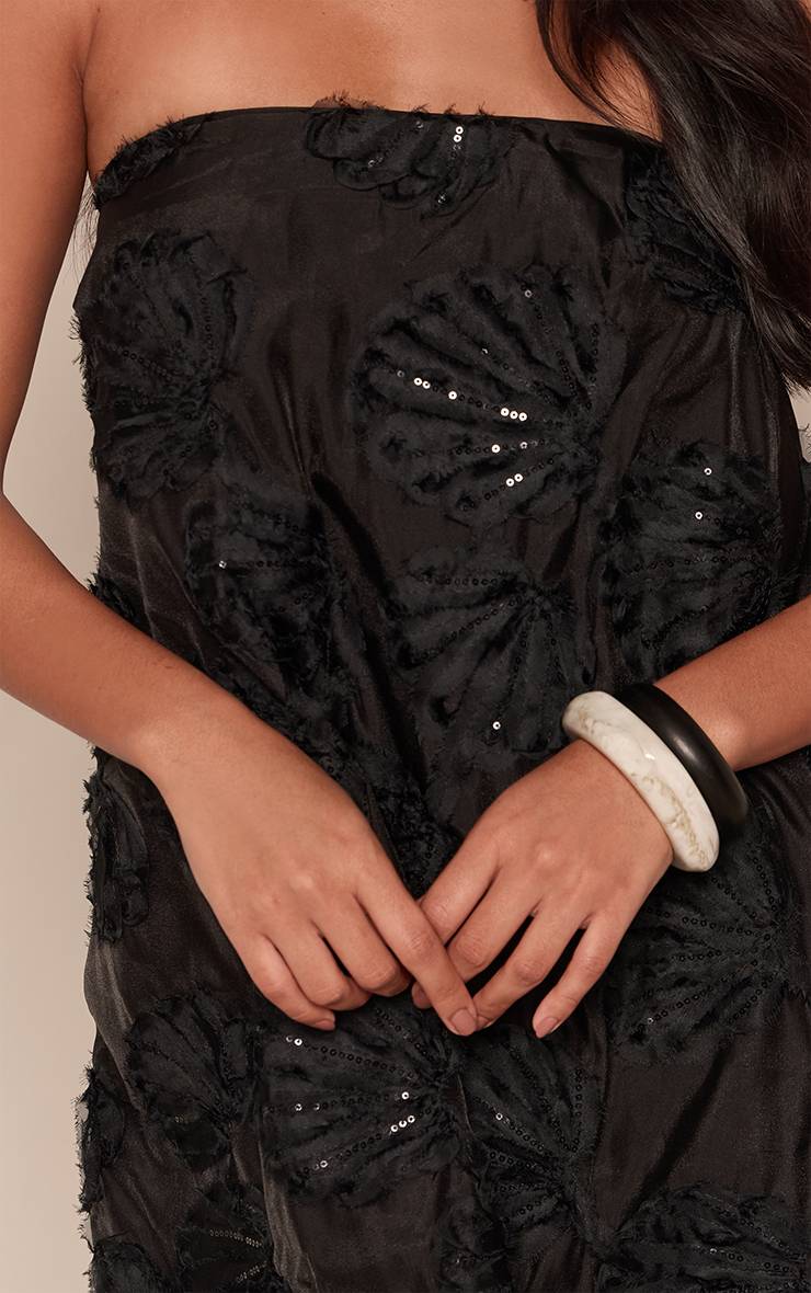 Noir Robe Courte Droite Bandeau À Texture Coquillage