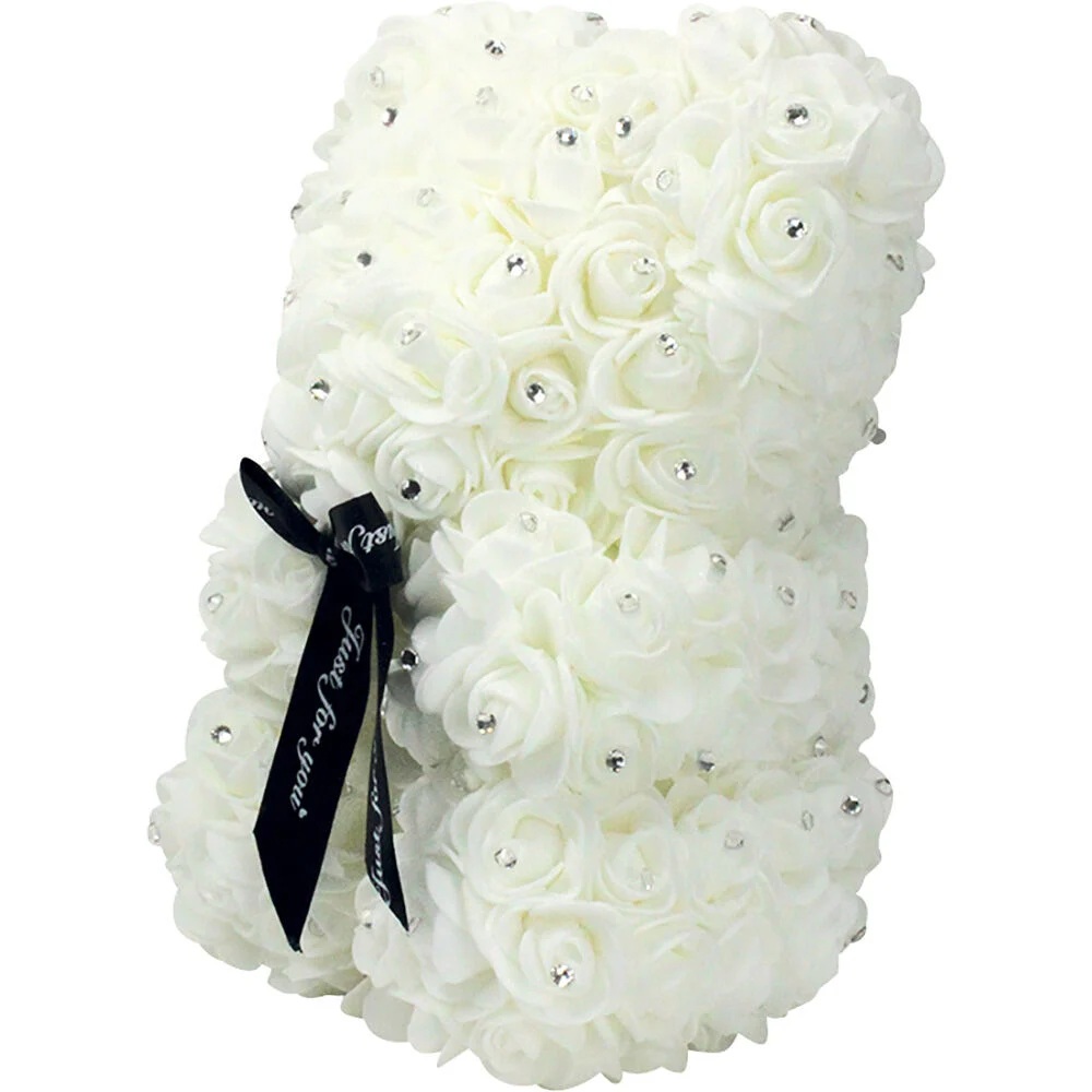 Ourson déco strass argenté rose artificielle blanche