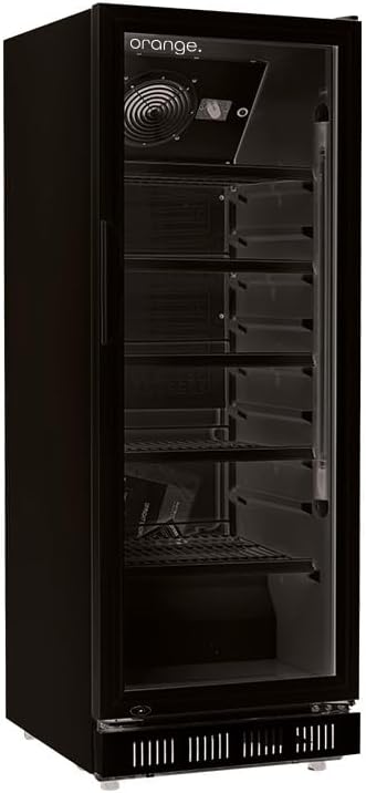orange . Getränkekühlschrank 230L schwarz mit Glastür, abschließbar, LED-Beleuchtung, 4 Roste, 0-10°C, Gastro Flaschenkühlschrank 530x635x1442mm