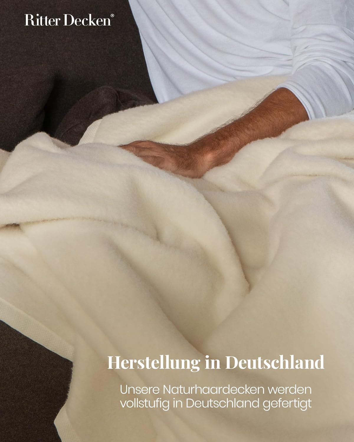 Ritter Decken Perulama Alpaka Decke 100 x 150 cm – Weiß - Hochwertige Naturhaardecke aus 80% Baby-Alpaka & 20% Schurwolle – Made in Germany