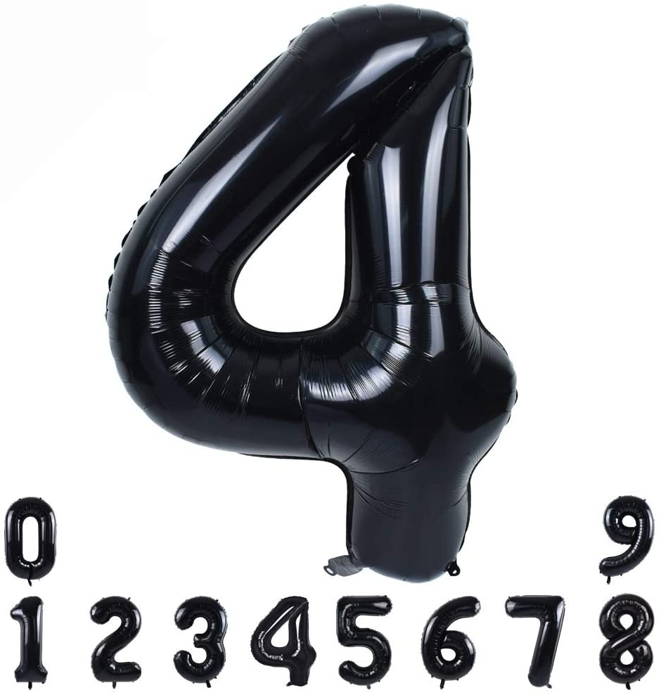 (80cm) Zahlen Ballon Geburtstags Party Luftballon Folienballon - Zahl 4 / Schwarz