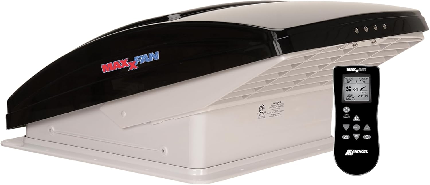 Maxx Air Maxxfan Deluxe Entlüftungs-, Ventilator- und Entlüftungsabdeckung All in One - Leistungsstarker 10-Gang-Wendeventilator mit Thermostat, integrierter Regenabdeckung, Fernbedienung, Ansaug- &