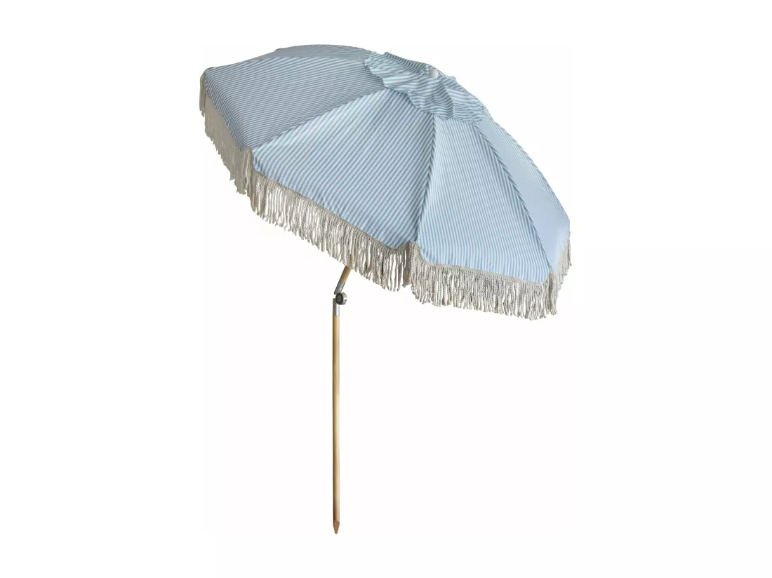 Now's Home - Parasol En Polyester Rayure Bleu Avec Franges Diam 180cm Playa
