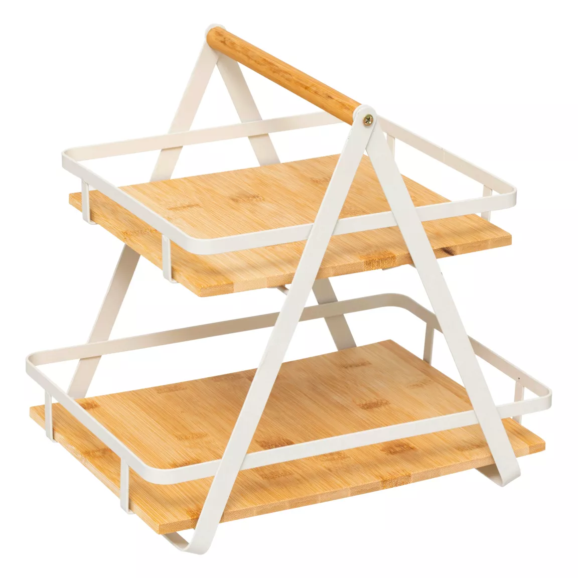 Etagère cuisine transportable en bois 2 niveaux avec anse (H29 cm) Ordera Blanche