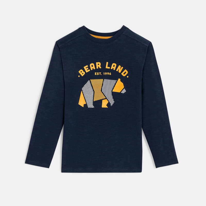 T-shirt manches longues motif ours bleu garçon
