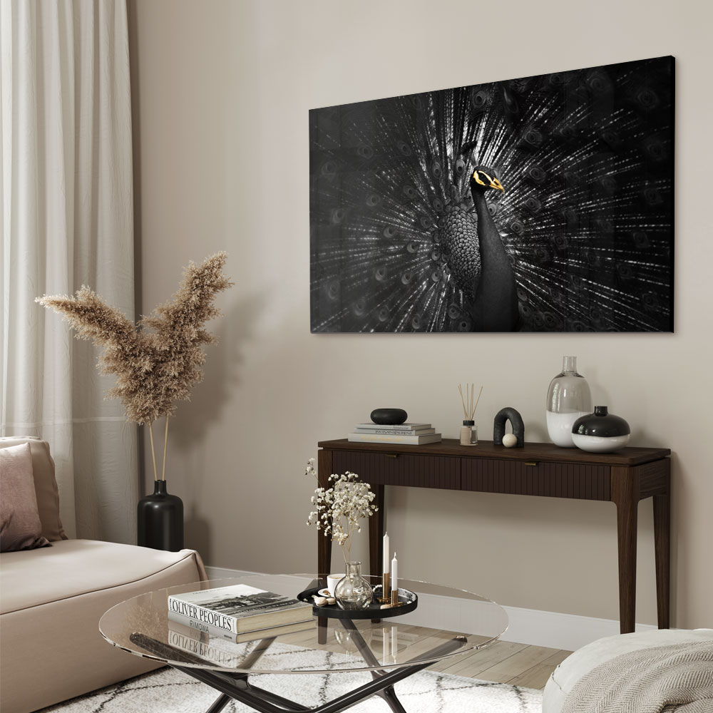Walljar acrylglas schilderij - Golden Peacock Acrylglas schilderij - 60 x 90 cm
