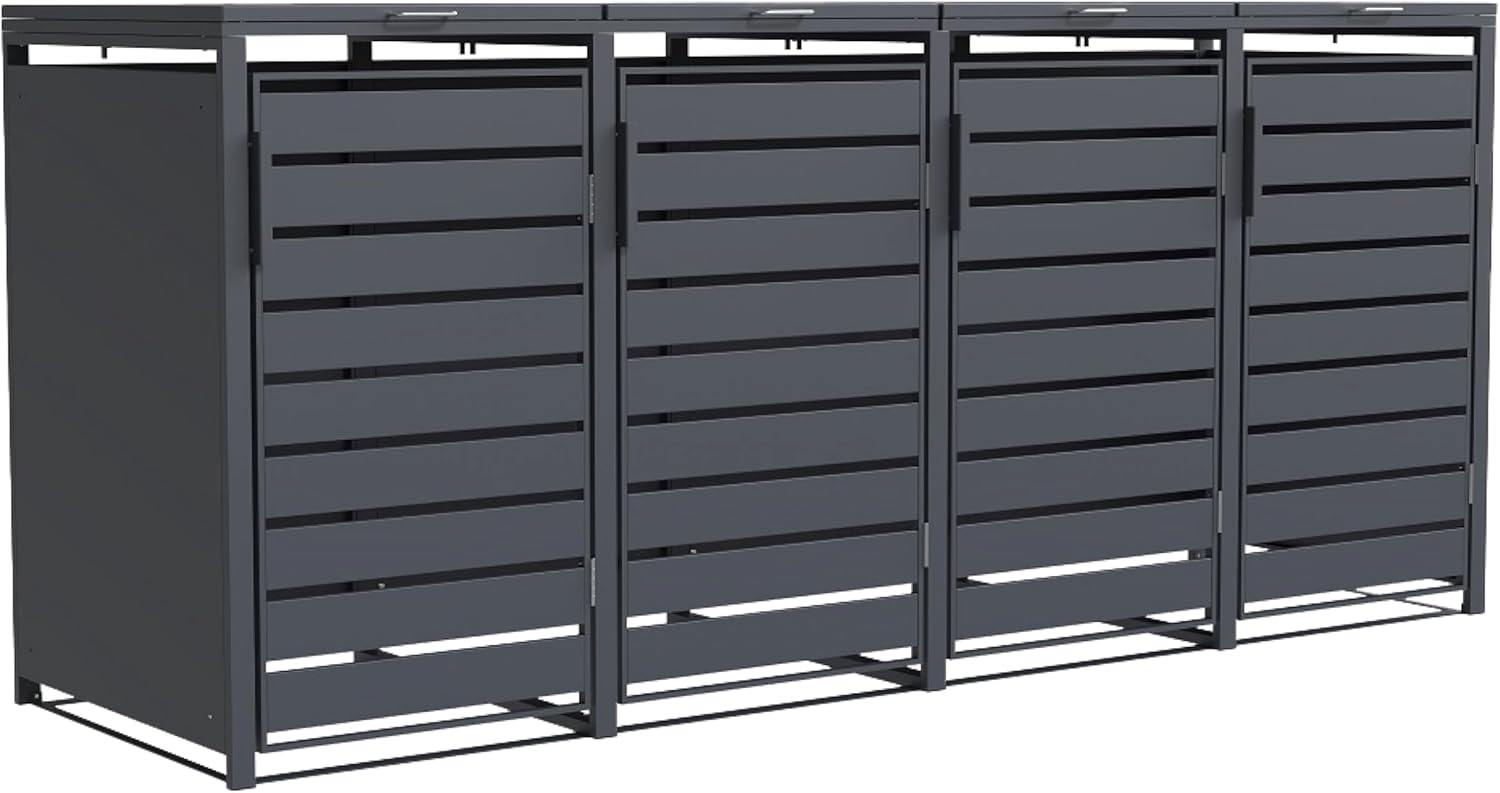 Mülltonnenbox 4er Valto mit Lamellendesign/Klappdach mit Gasdruckdämpfer