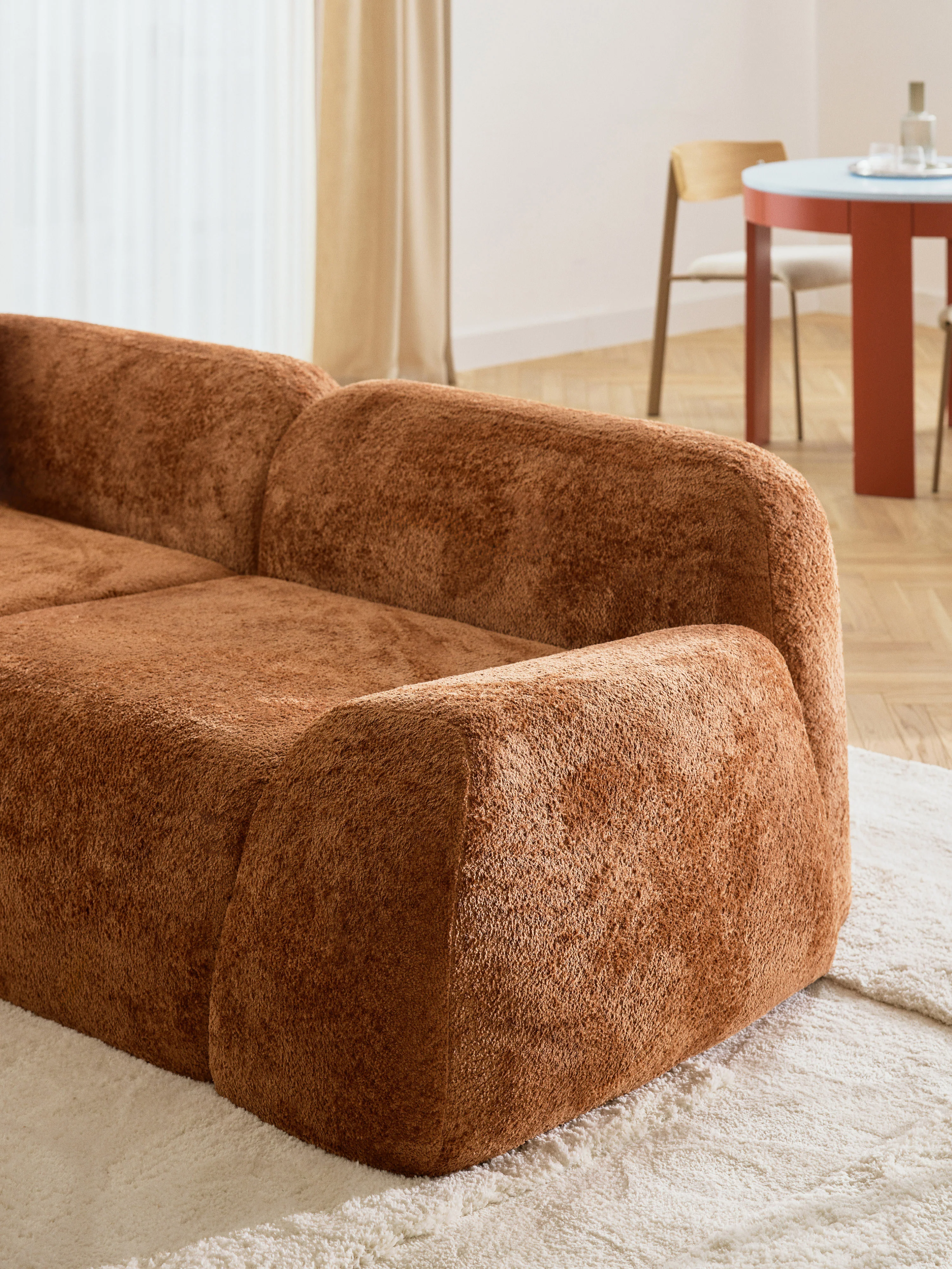 Modulaire teddy-bouclé hoekbank Wolke (4-zits) met chaise longue