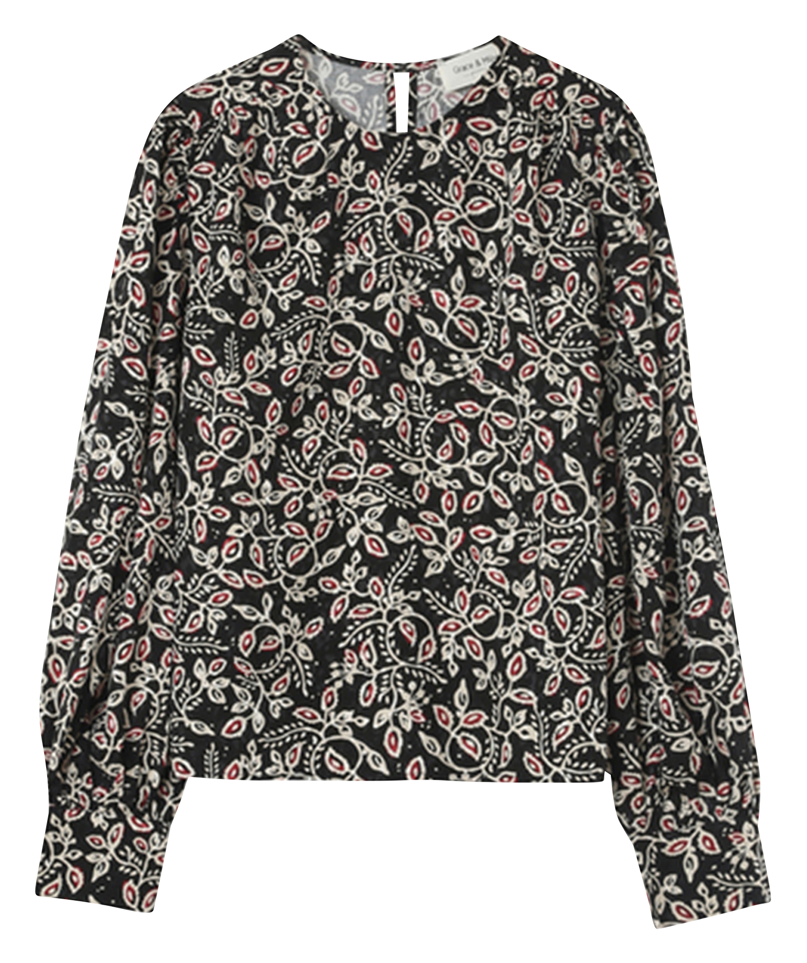 NIMES - Blouse droite col rond jacquard | Noir