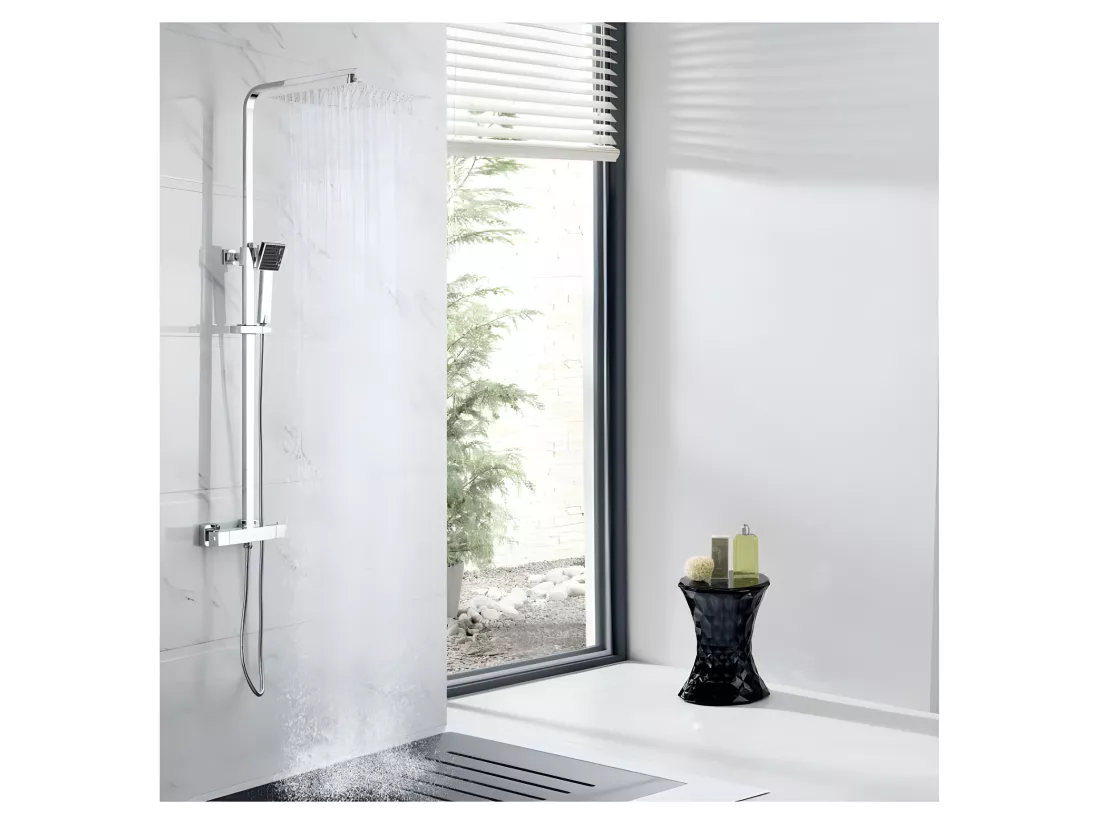 Colonne de douche - Mitigeur thermostatique - Pomme haute carrée 30x30 cm - - Chrome