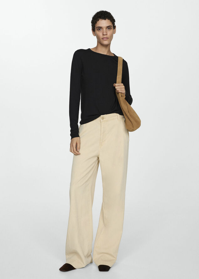 MANGO Fine-knit round-neck sweater Black