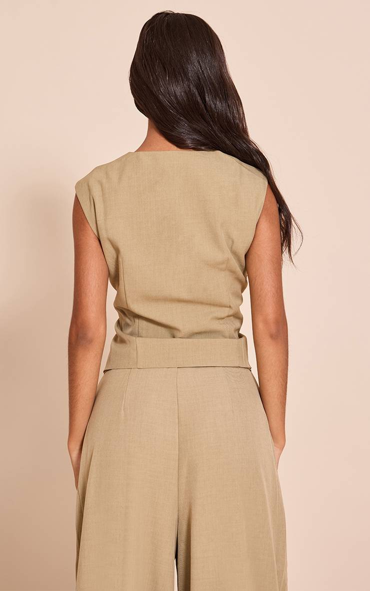 Taupe Gilet Ajusté Boutonné Petite