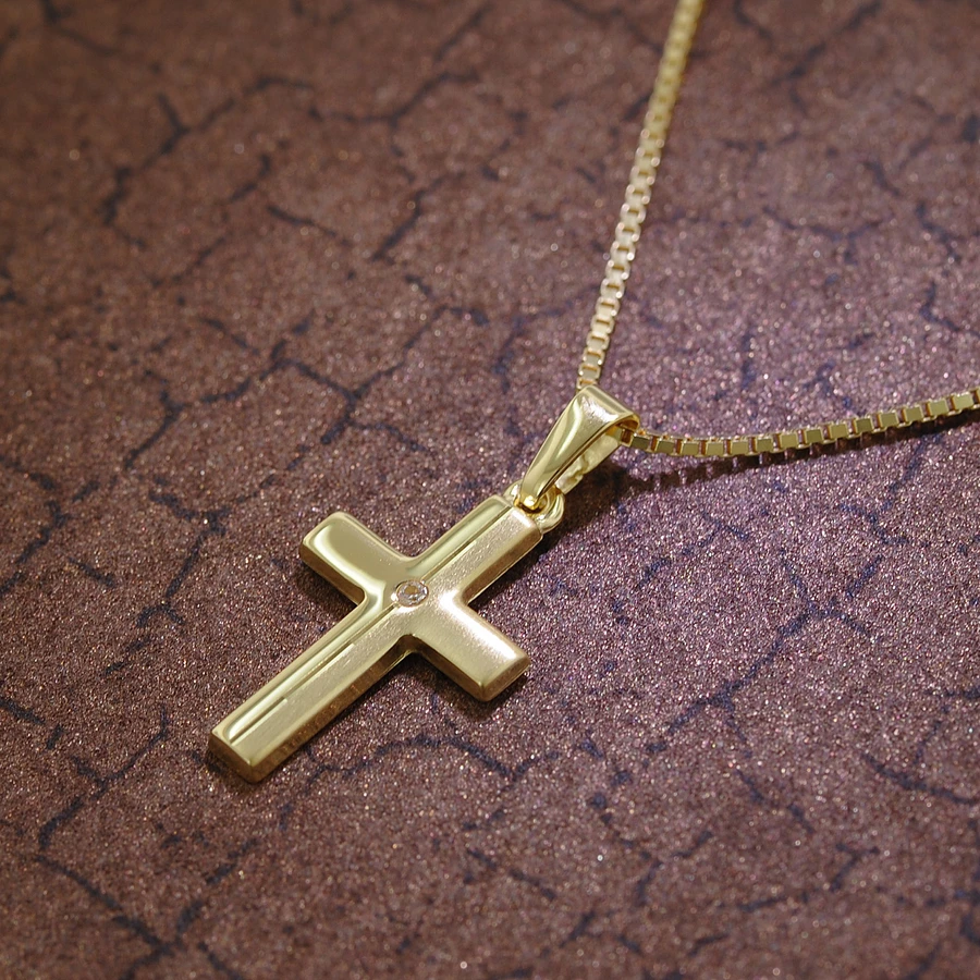 trendor Kinder Kreuz Gold 333 mit Zirkonia und goldplattierte Kette gold
