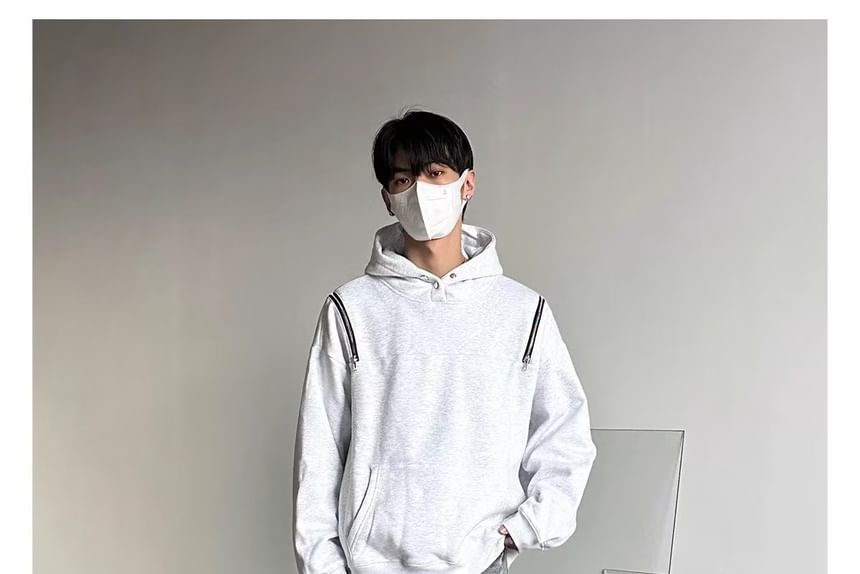 Zoslane - Mock Neck Plain Hoodie