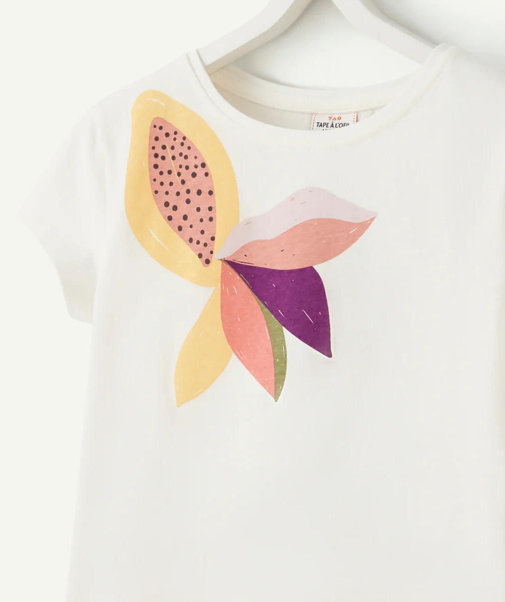 PYJAMA FILLE EN FIBRES RECYCLÉES ROSE ET BLANC MOTIF FLORAL