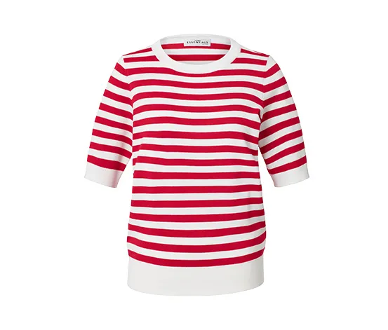 Feinstrick-Pullover, rot-weiß gestreift