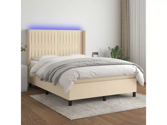 Sommier tapissier avec matelas et LED Crème 140x190 cm Tissu
