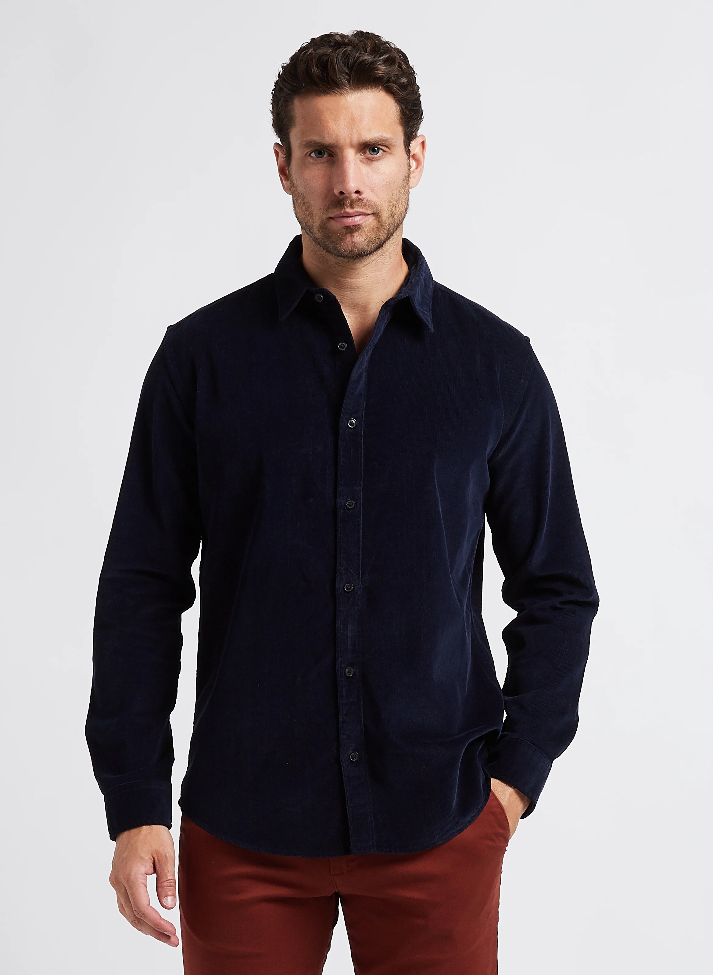 Chemise col classique en coton mélangé| Bleu