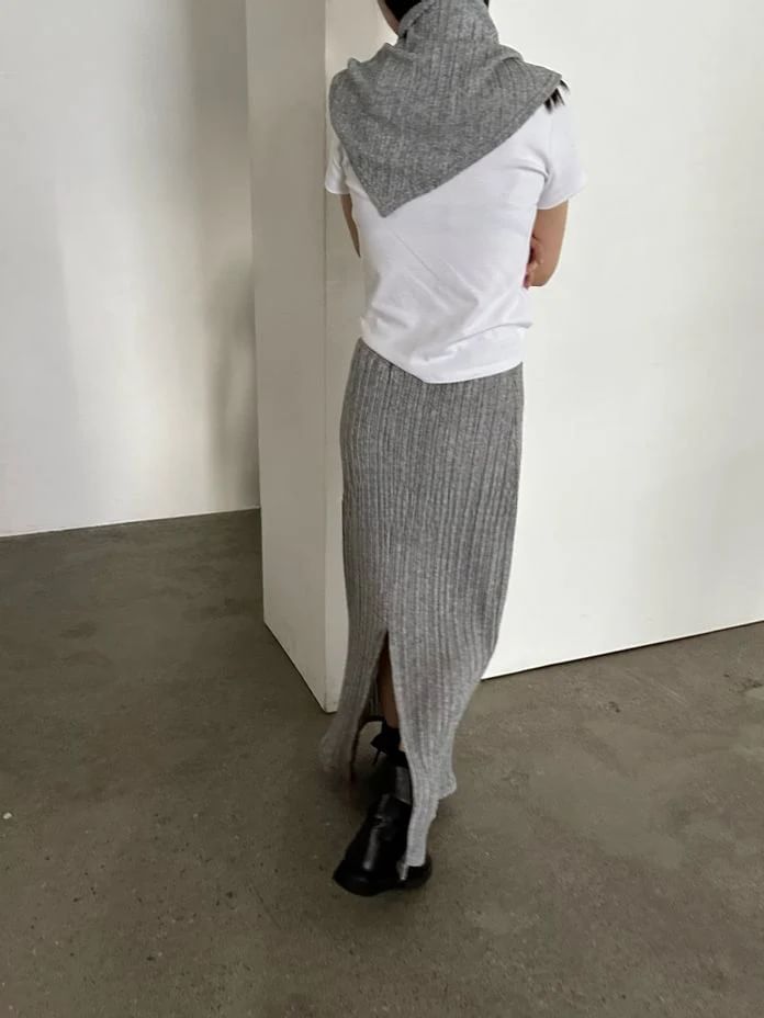 Seoulium - Hoge taille geribbelde maxi-rok