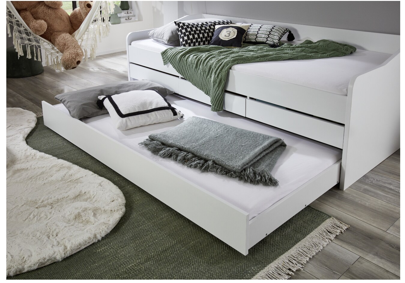 Relita - Funktionsbett Jill 90x200 ohne Lattenrost, 3 Schubladen u. Bettschublade Spanplatte weiß
