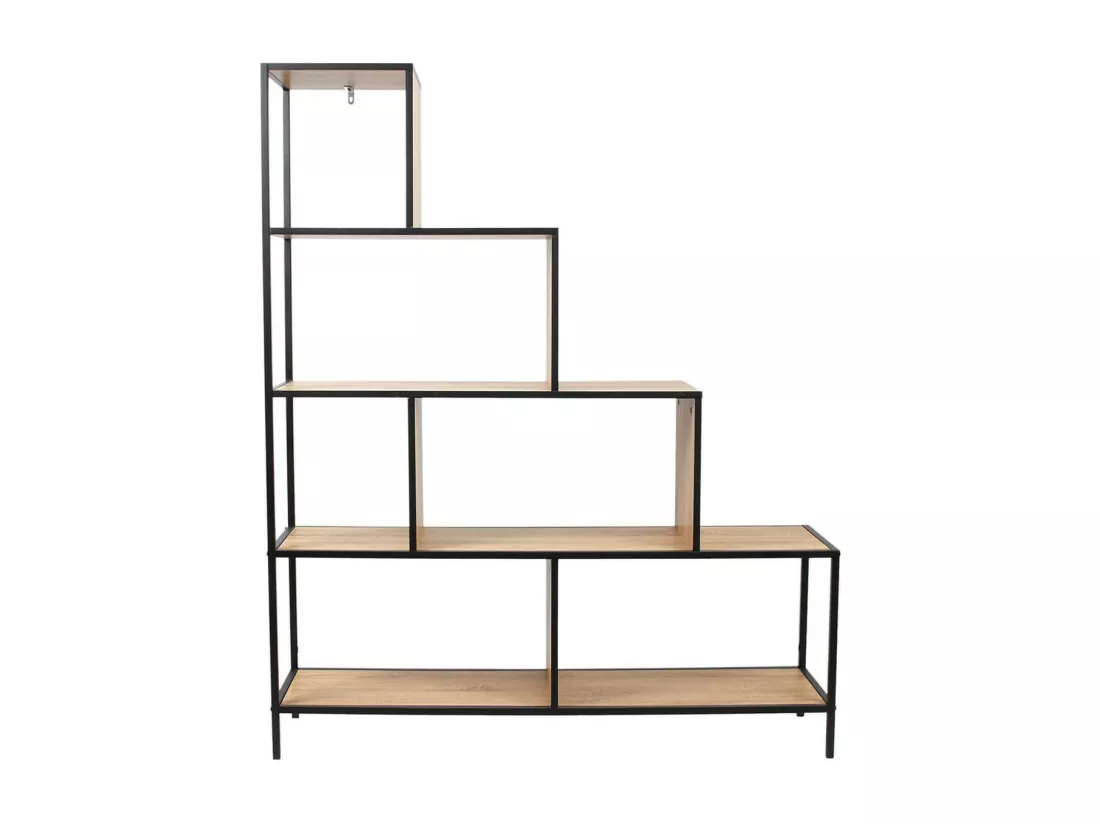 ENDIS - Lot de 2 Etagères Escalier 4 + 5 Niveaux Aspect Bois et Métal Noir