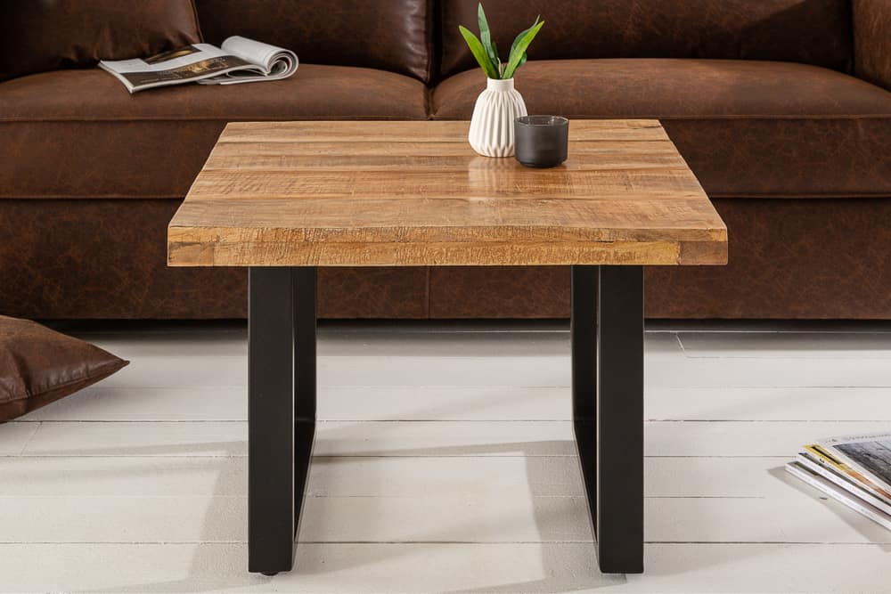 Massiver Couchtisch IRON CRAFT 60cm Mangoholz Industrial Design