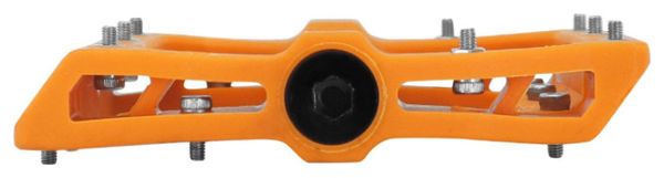 PEDALE VTT DESCENTE - BMX SWITCH JUMP ORANGE RESINE FILETAGE 9-16 AVEC PICOTS ARGENT (PAIRE)