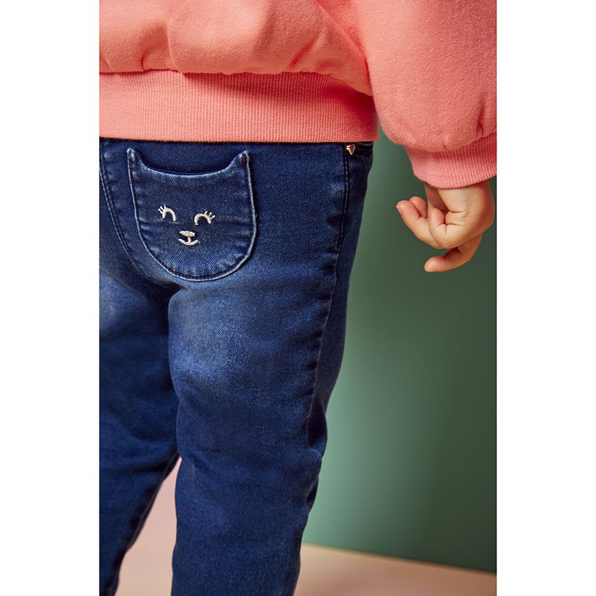 Jean slim à poches chat pour bébé fille - Bleu moyen