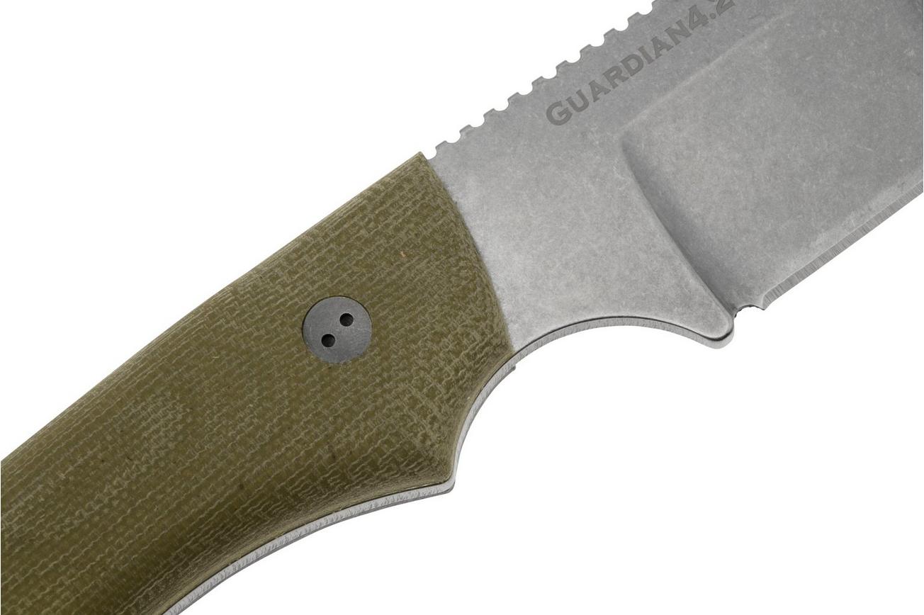 Bradford Knives Guardian 4.2 OD Green Micarta 3D, CPM-Magnacut, Sabre Grind, Stonewashed Finish, vaststaand mes
