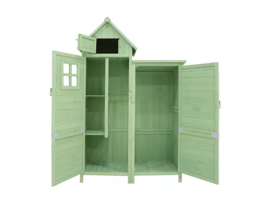 Abri de jardin en bois de sapin - remise à outils avec 2 étagères intégrées - H 173 cm - toit imperméable en PVC - Vert