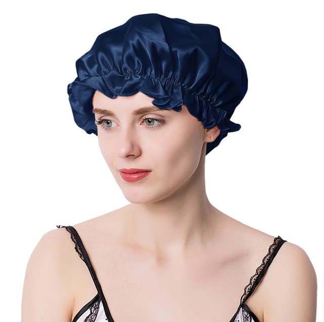 Sovehætte i 100% Mulberry silke Marine blå M